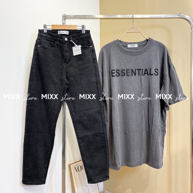 Quần jean nữ baggy xám khói Zara lưng cao chất jean co giãn siêu thoải mái mềm mịn phom 9 tấc trẻ trung