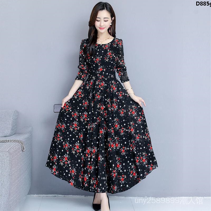 Đầm Dáng Dài In Họa Tiết Thời Trang Sang Trọng Cho Phụ Nữ Trung Niên