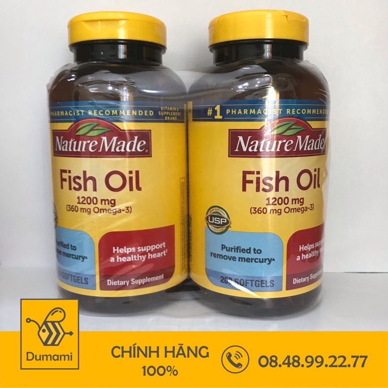 Viên uống Dầu Cá Nature Made Fish Oil 1200mg 360mg Omega 3 200 viên