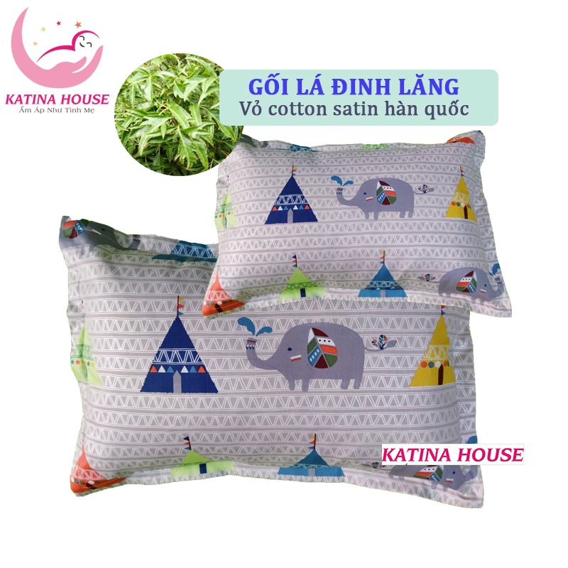 Gối lá đinh lăng cho trẻ sơ sinh và trẻ nhỏ, vỏ Cotton Satin Hàn Quốc mềm mại, thoáng mát, hương thơm dịu nhẹ