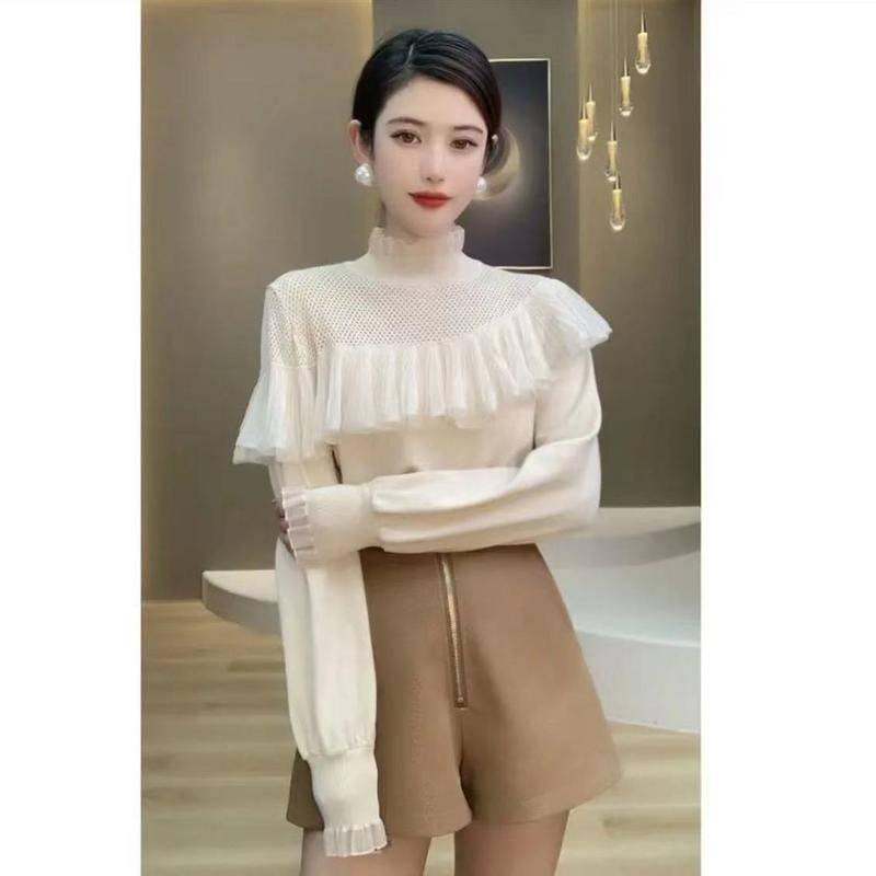 Áo Len Dệt Kim Ôm Dáng Viền Bèo Thời Trang Cổ Điển Dễ Phối Đồ