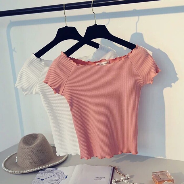 Áo Trễ Vai Thun Gân Tay Ngắn, Áo Croptop Nữ Ôm Body - 25 Store