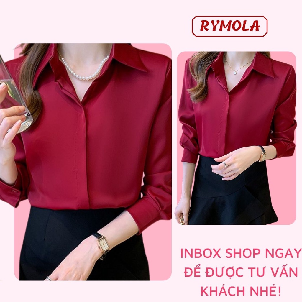 Áo Sơ Mi Nữ Công Sở Màu Đỏ Cổ Đức MOLA Kiểu Hàn Quốc Vintage Ulzzang Form Rộng Dài Tay Đẹp Chất Lụa Cao Cấp A2Đ