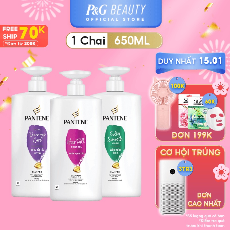 Dầu Gội PANTENE 650ml Ngăn Rụng Tóc / Mượt Mà Óng Ả/ Phục Hồi Hư Tổn/ Giảm Gàu/ Dưỡng Ẩm