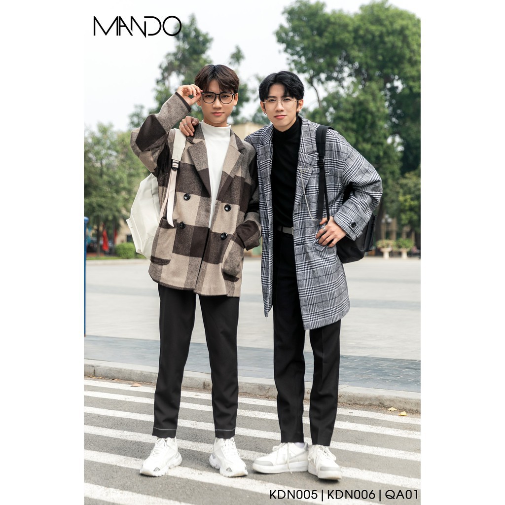 Áo Khoác Dạ Dày Dáng Dài Nam MANDO 2 Lớp Chất Dạ Cao Cấp Họa Tiết Caro Form Rộng Basic Unisex Thời Trang Hàn Quốc KDN006