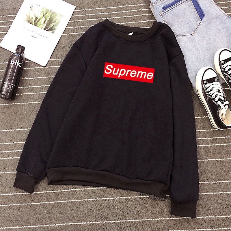 Áo sweater dáng rộng dài tay in chữ supreme đơn giản có 5 màu tự chọn