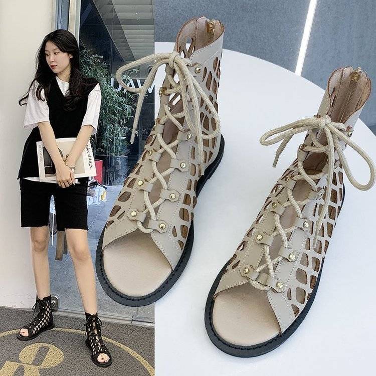 Giày Sandal Thắt Dây Đế Bằng Phong Cách Âu Mỹ Thời Trang Xuân Hè Mới 2023