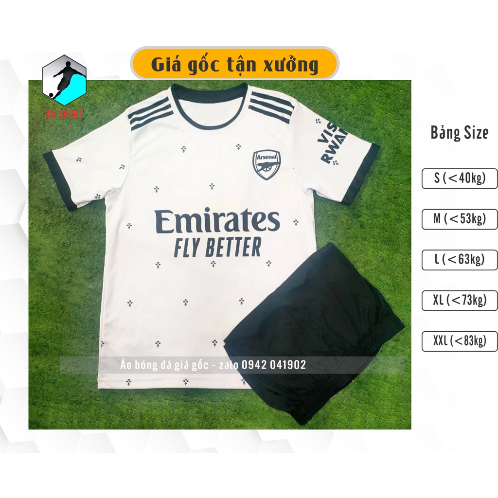 Bộ quần áo bóng đá Arsenal trắng tinh khôi thun lạnh đẹp sang xịn mịn