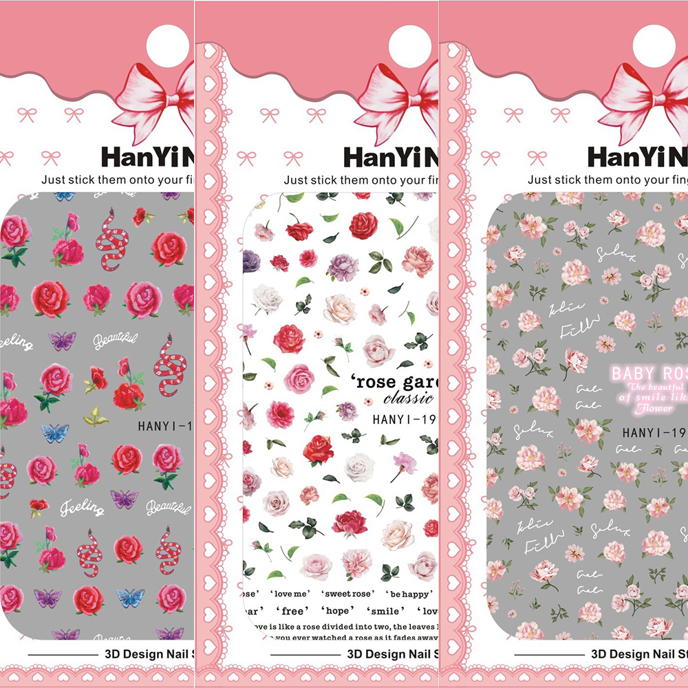 [Hàng mới về] Nhãn Dán Trang Trí Móng Tay Nghệ Thuật DIY Hình Rắn / Hoa Hồng 3D Siêu Mỏng Cho Nữ