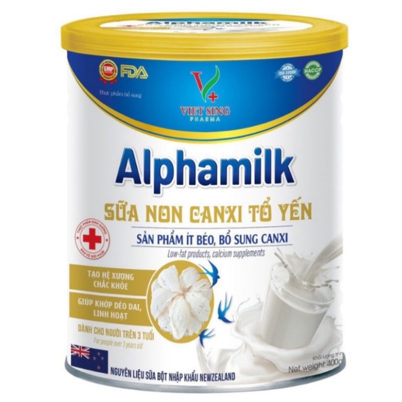 Alphamilk Sữa Non Canxi Tổ Yến giúp tăng cường miễn dịch, bổ sung Canxi MK7 tăng chiều cao cho trẻ, hộp 400gr