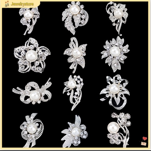 Set 12 Ghim Cài Áo Hình Hoa Đính Kim Cương Ngọc Trai Giả Thời Trang Nữ Dễ Thương