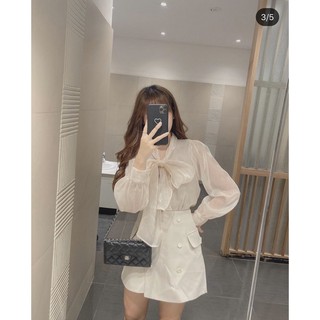 [Mã FATHANG5 giảm 10K đơn 50K] Áo bóng nhũ cổ nơ be