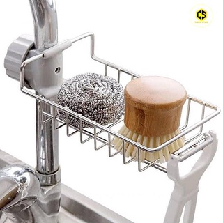 Kệ gắn vòi inox để đồ rửa chén.