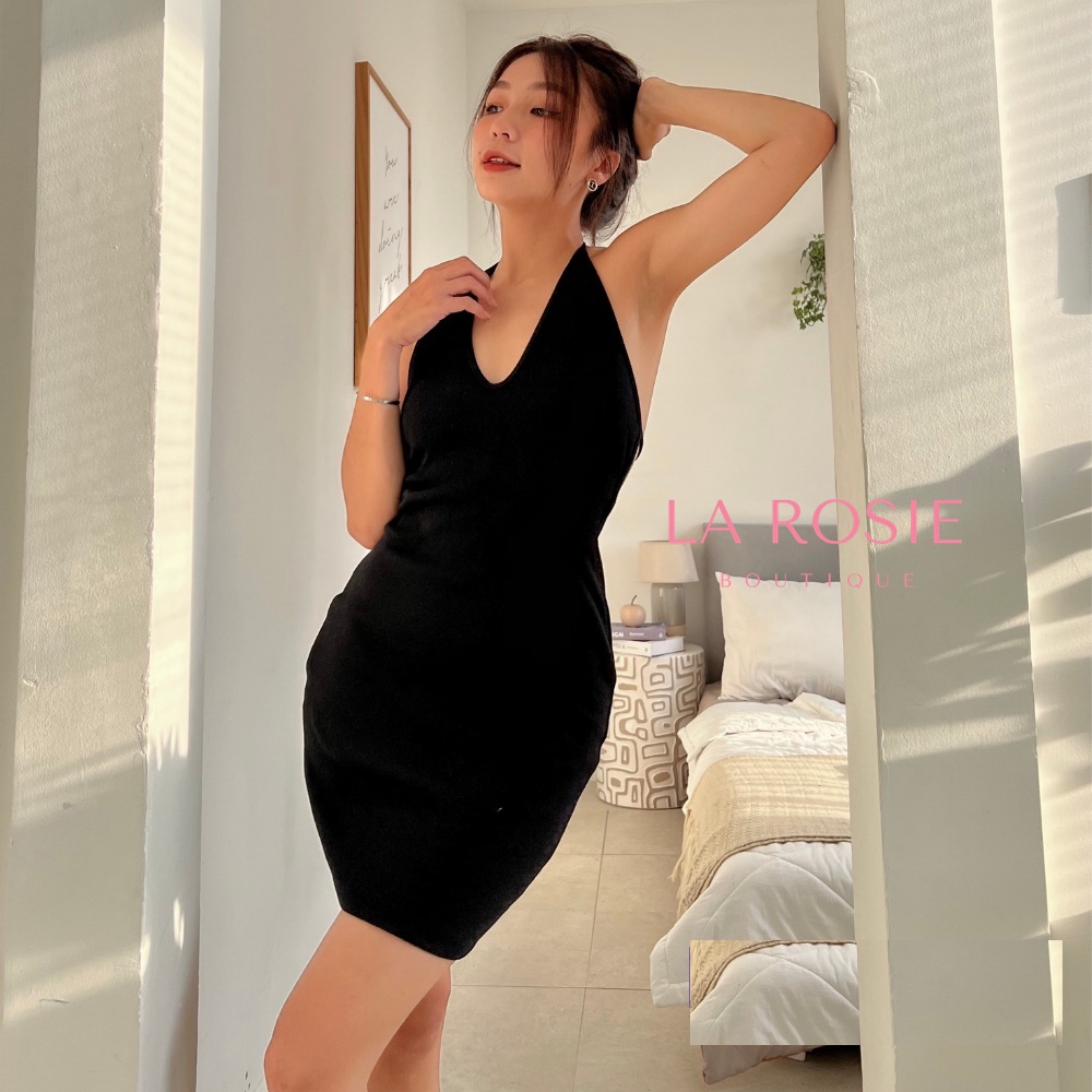 Đầm body nữ cổ V, sexy form ôm, vải thun gân co giãn bốn chiều đi chơi dạo phố | LA ROSIE BOUTIQUE LA52