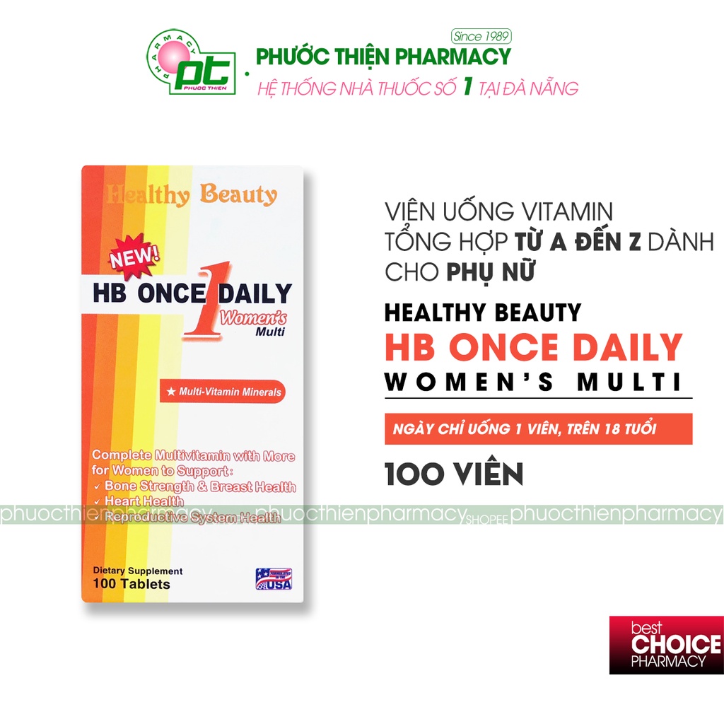 Viên uống bổ sung vitamin tổng hợp giúp tăng cường sức khỏe cho nữ giới HB Once Daily Women's Multi 100 Viên