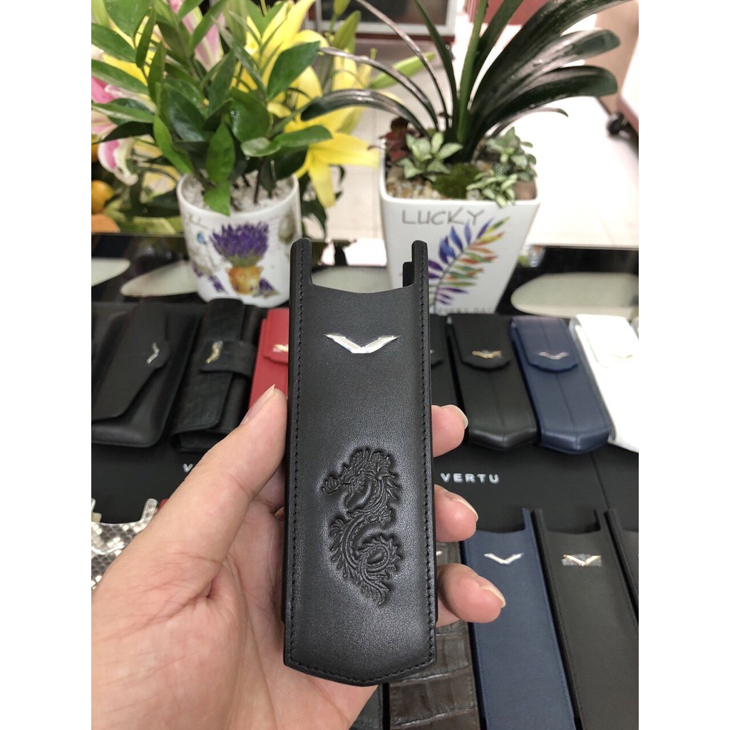 Bao da rút da bò cho Vertu Signature S hàng nhập khẩu đen - Huco Việt Nam