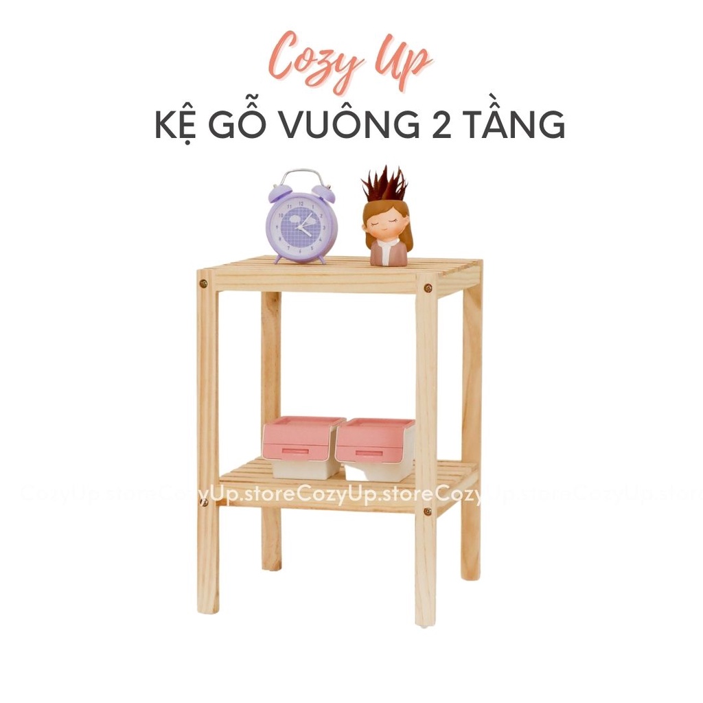 KỆ GỖ VUÔNG 2 TẦNG- MẶT VỈ