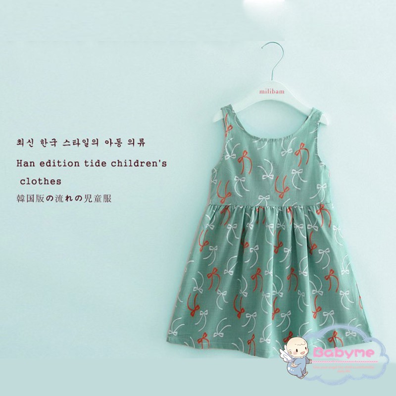 Đầm xòe cotton không tay họa tiết dễ thương cho bé gái