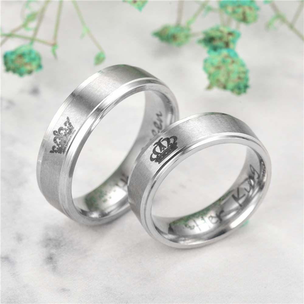 AROMA Nhẫn Cặp Bằng Thép Không Gỉ Khắc Chữ Her King Phong Cách Hàn Quốc