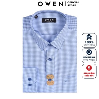 Áo Sơ Mi Nam Dài Tay Owen AR22644DT Somi Công Sở Cao Cấp Màu Xanh Kẻ Caro nhỏ Chất Sợi Tre Mềm Mát Dáng Regular Fit