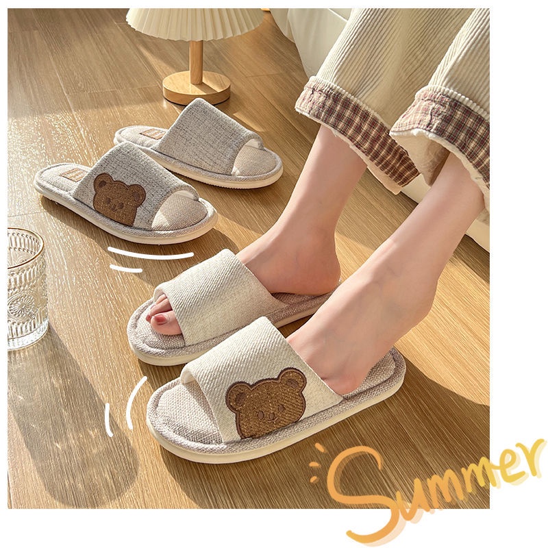 Dép Cotton Lanh Đế Dày Chống Trượt Dễ Thương Dành Cho Nữ