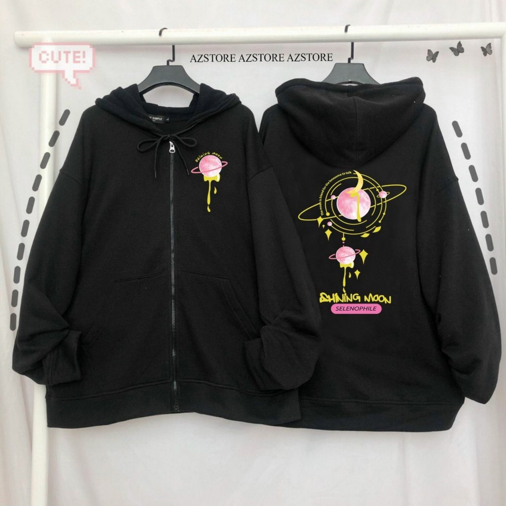 HOODIE ZIP PLANET❤️ áo khoác chống nắng dây kéo form rộng có nón nam nữ ULZZANG style VIVU123STORE   HOD109