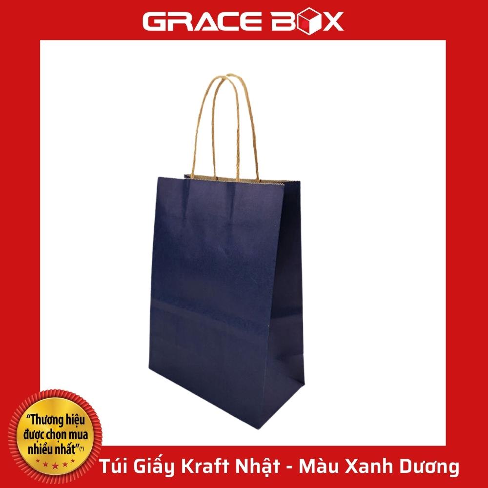 {Giá Sỉ} Túi Giấy Kraft Nhật Bản Cao Cấp - Size 21 x 11 × 27 cm - Màu Xanh Dương Đậm - Siêu Thị Bao Bì Grace Box