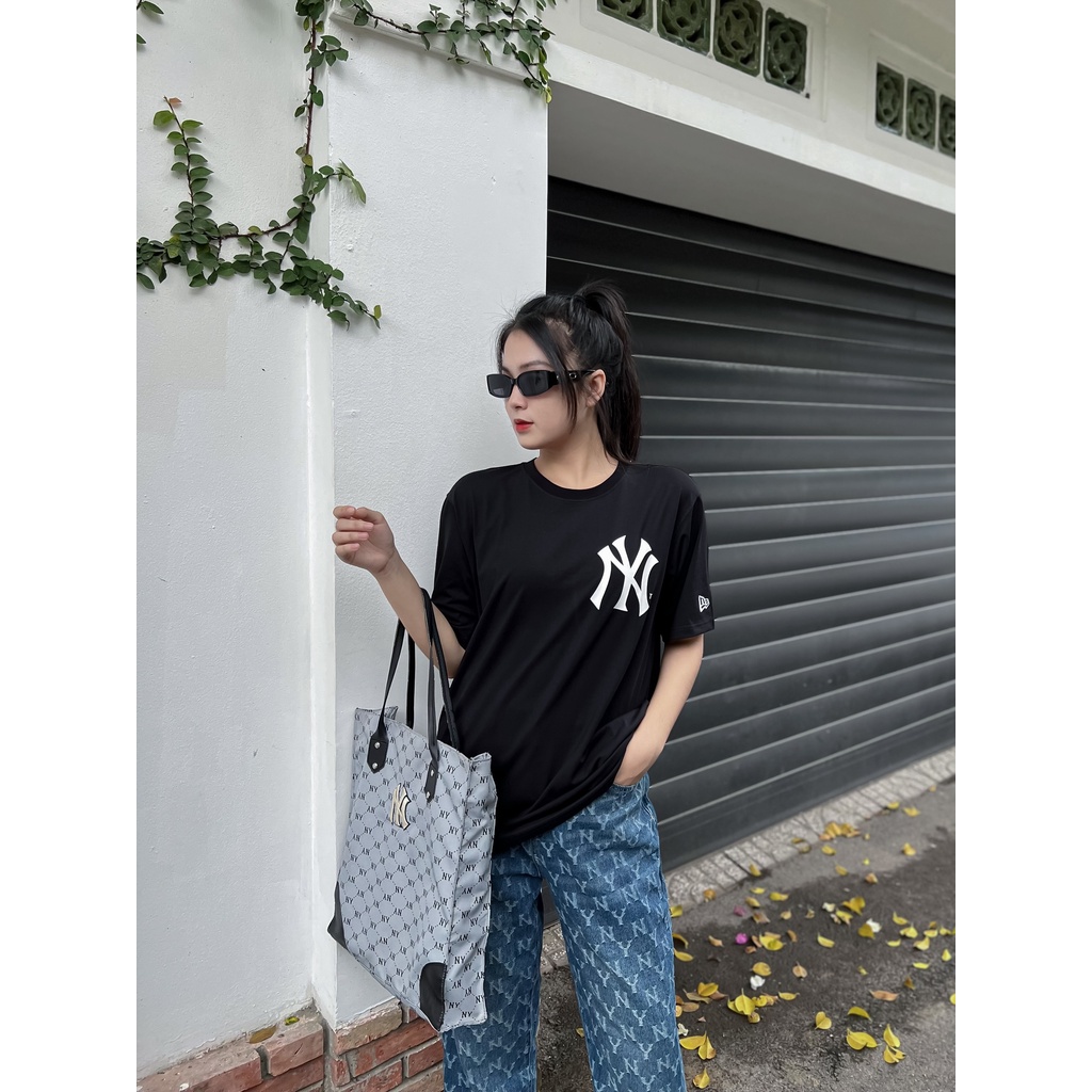 Áo Thun MLB  Áo Phông MLB Nam Nữ Tay Lỡ Form Rộng phối HOA TIẾT SAU LƯNG - COTTON 4C 100%