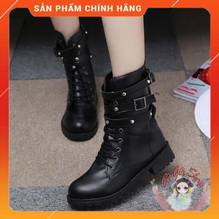 Giày cao cổ cột dây nam nữ boot đen side 35 đến 42 -PL9