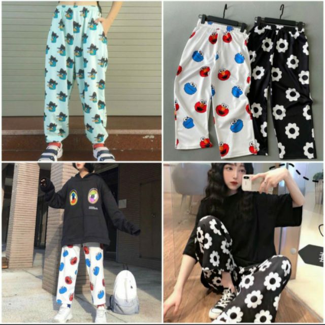 QUẦN DÀI HOẠT HÌNH ỐNG RỘNG UNISEX TT54