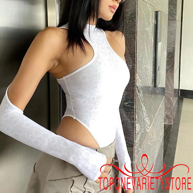 TOPQ-Women Long Hollow Sleeve Irregular Circle Crew Neck Tight Snap Thong-Style Bottom Korean Style Jumpsuit