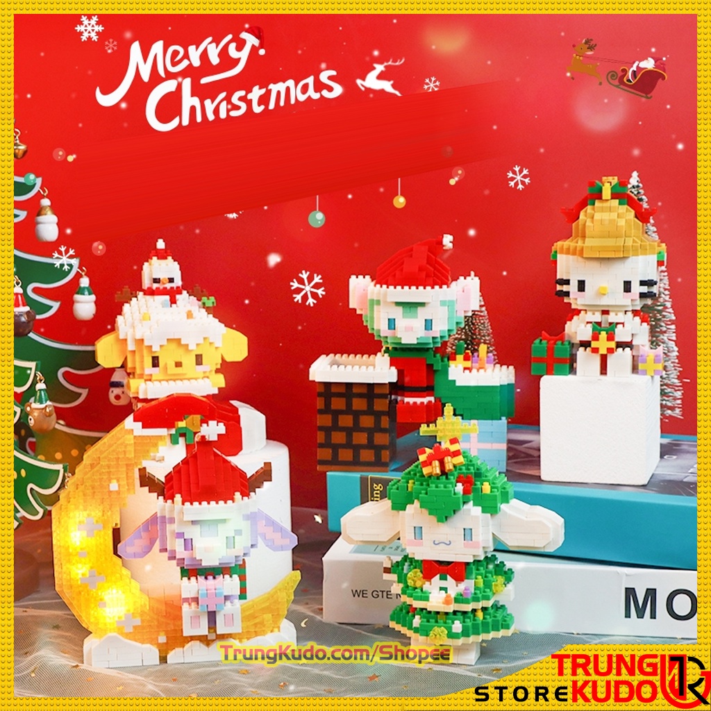 Mô hình Thỏ Gấu Noel có nhạc và đèn phiên bản thỏ Stella Lou giáng sinh dạng đồ chơi xếp hình làm quà, đồ decor