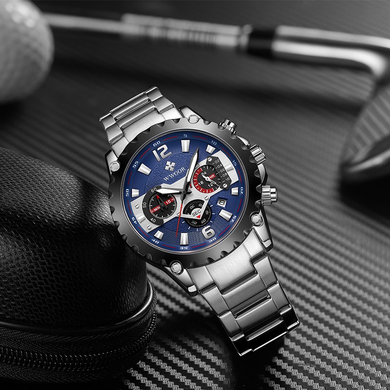 Đồng hồ WWOOR 8880 dành cho nam mặt số analog bằng thép không gỉ chống nước