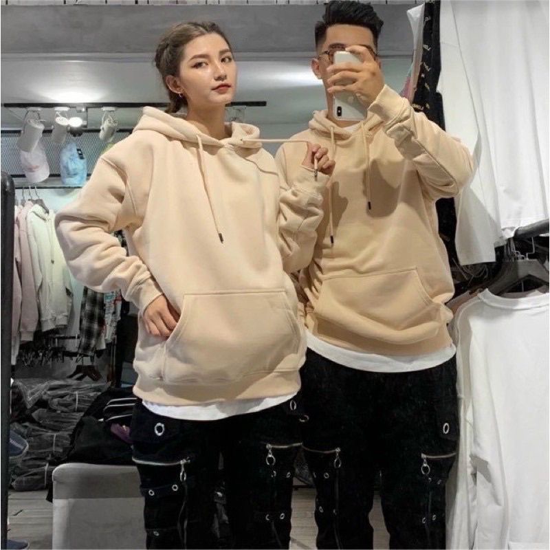 Áo Hoodie Nỉ Trơn Màu Kem Nam Nữ Unisex, Form Rộng Chất Nỉ Bông Cao Cấp size 35-70kg