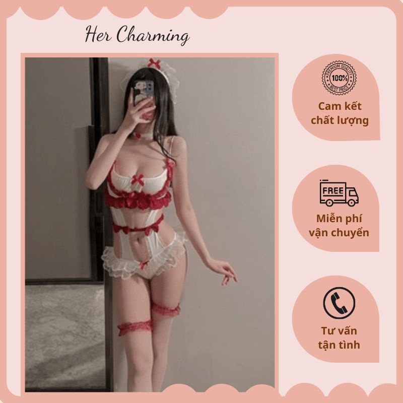 Bộ Cosplay Y Tá Ma Cà Rồng Đỏ Ren Sexy Lolita Vampire Có Kèm Tất C091 Freesize Dưới 60kg .