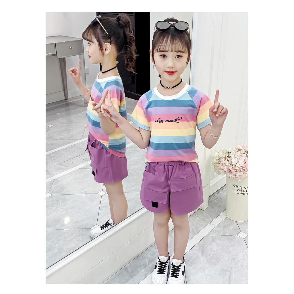 Áo phông bé gái size đai từ 20 -50kg màu cầu vồng AH03