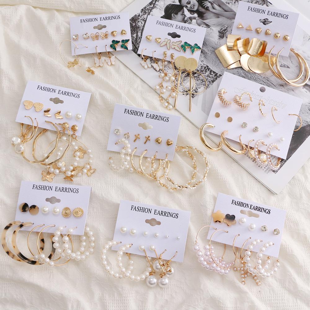 WONDER Set 6 Đôi Bông Tai Ngọc Trai Giả Phong Cách Hàn Quốc