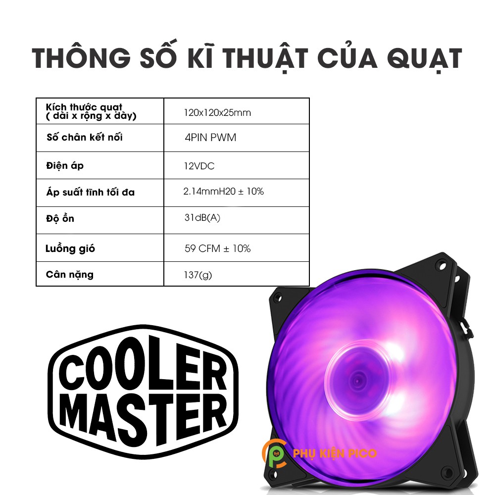 Quạt tản nhiệt case máy tính Cooler Master MasterFan MF120R RGB - Quạt Fan Case 12cm
