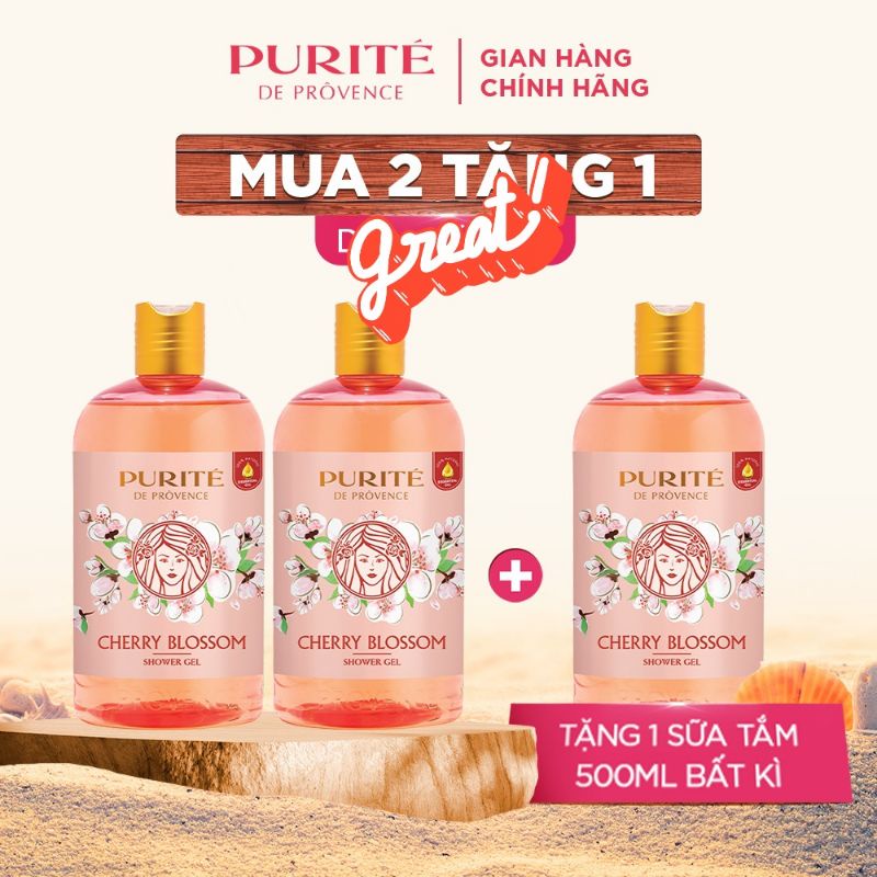 (2 tặng 1) Combo 2 chai sữa tắm Purite 500ml