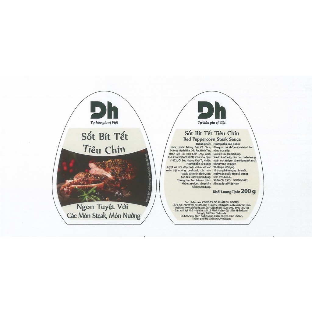 Sốt bít tết tiêu chín Dh Foods gia vị chế biến thịt nướng, các món chiên xào lọ 200gr
