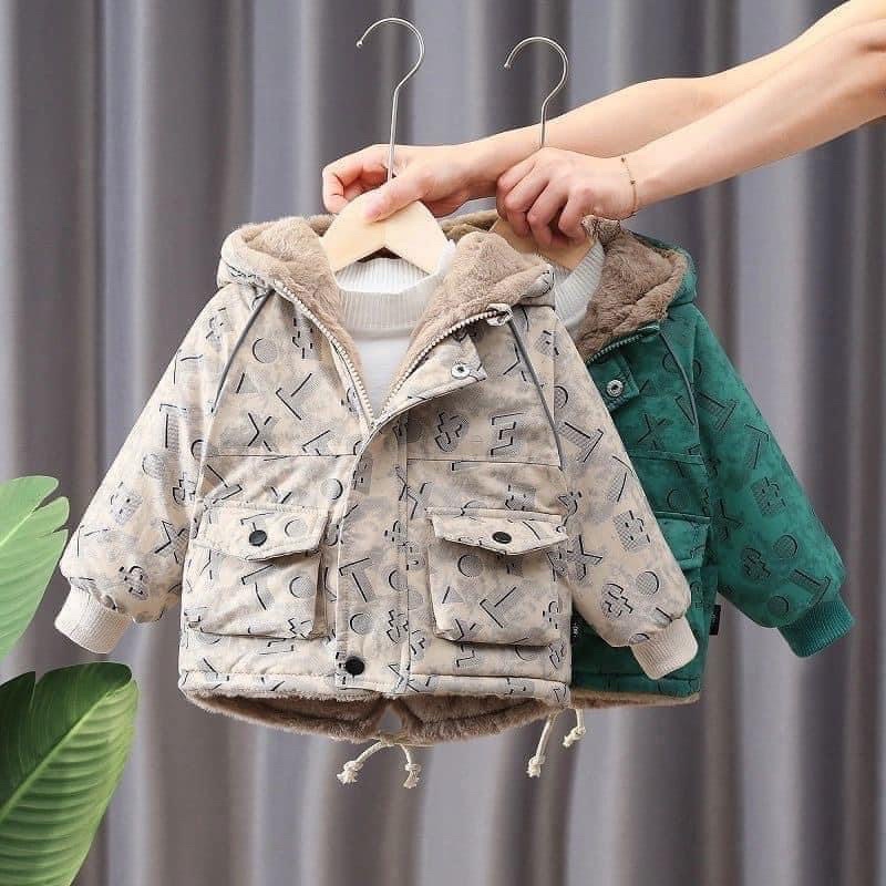 Áo khoác lót lông mịn kaki cho bé trai hàng quảng châu