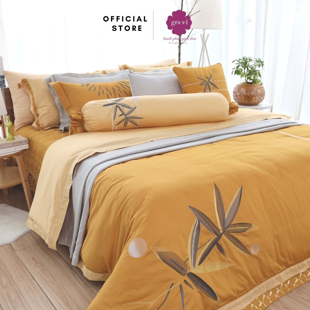 Vỏ gối ôm 100% cotton lụa sateen, tơ thiên nhiên by GRAND, kích thước 33x100, hoa văn in trơn không thêu, nổi bật.