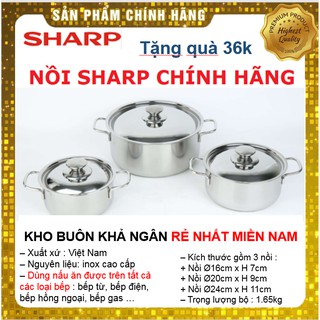 Nồi inox cao cấp SHARP loại 1, đáy dày, dùng mọi loại bếp
