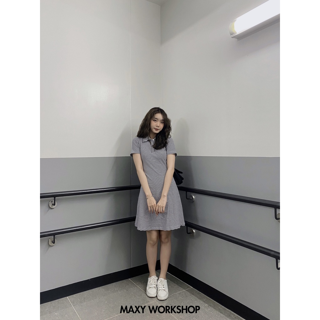 Đầm cổ polo vải sọc ngắn tay stripped polo dress Maxy Workshop