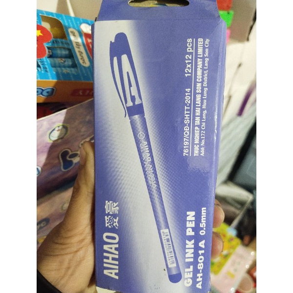 Hộp 12c bút chữ A, gel nước aihao xanh, đen, tím