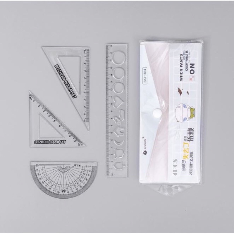 Combo 4 thước tiện dụng có túi đựng thước 20cm dễ thương Bistore