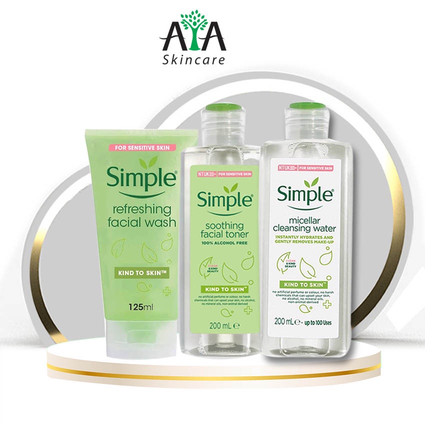 Combo Da Sạch Sâu SIMPLE Nước Tẩy Trang Micellar 200ml + Sữa Rửa Mặt Refreshing 150ml + Toner 200ml - avaskincare