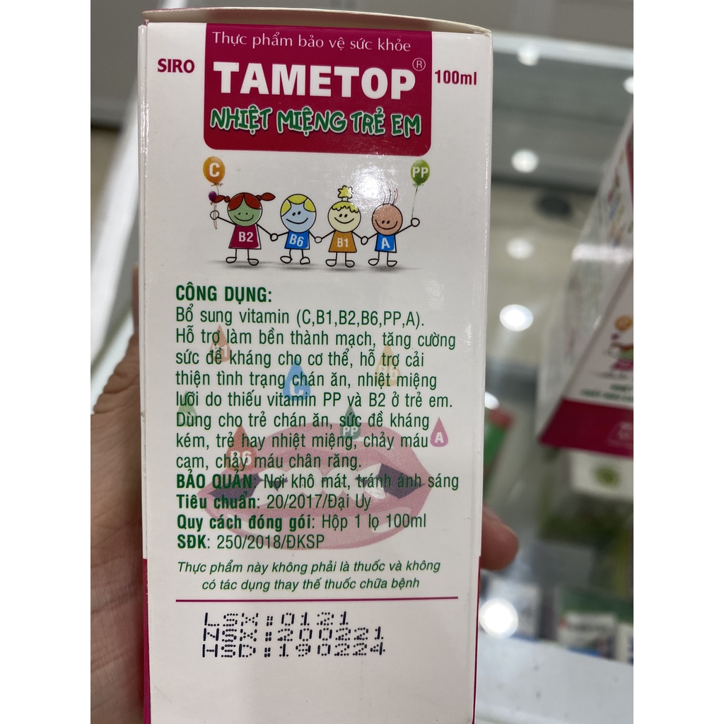 Siro Tametop nhiệt miệng trẻ em - chai 100 ml - dùng cho trẻ chán ăn, sức đề kháng kém, nhiệt miệng, chảy máu cam