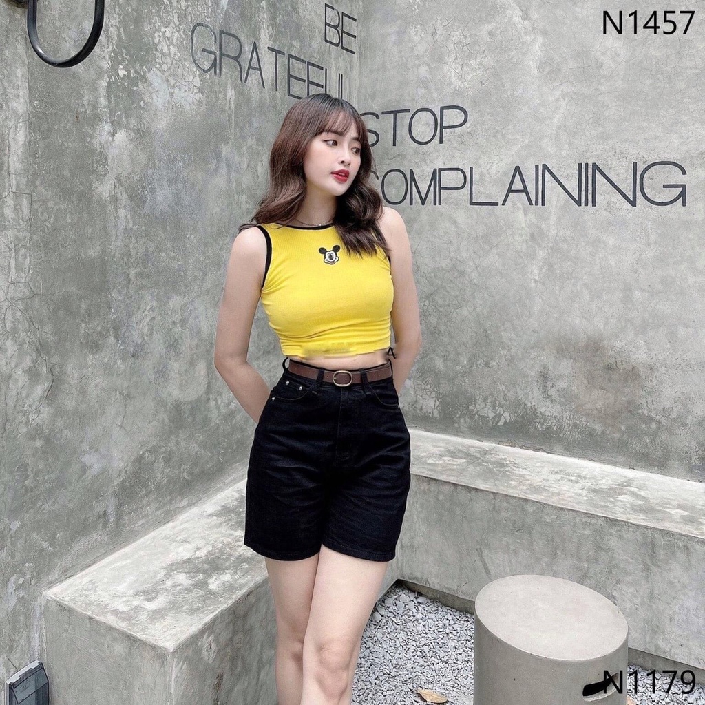 Quần short jean nữ YUNA dáng lửng cạp cao ống rộng phong cách trẻ trung năng động Hàn Quốc_Q012