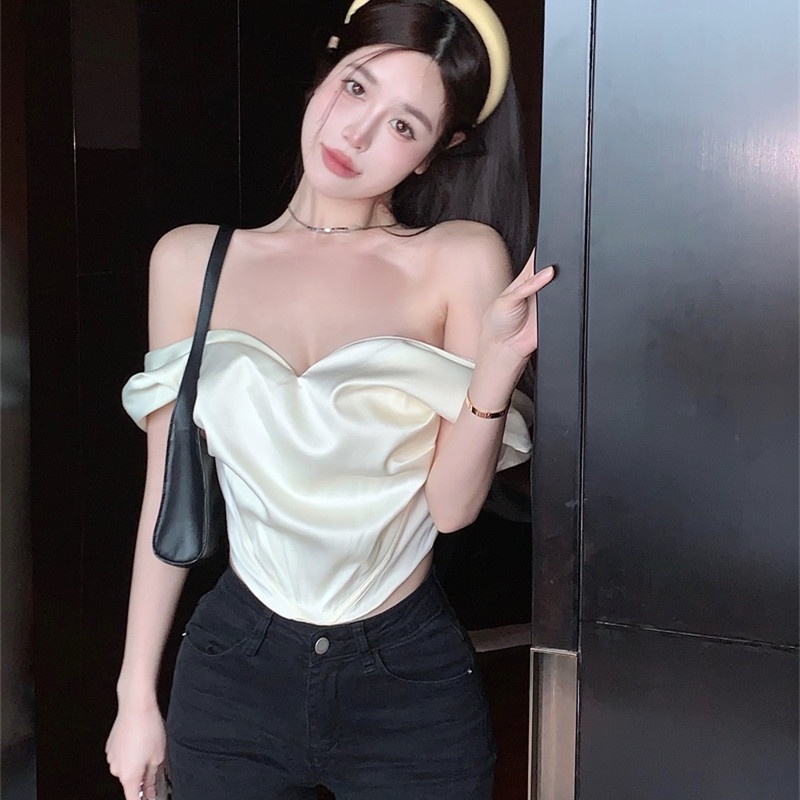 Áo Trễ Vai Tay Ngắn Cổ Chữ V Thời Trang Quyến Rũ Cho Nữ